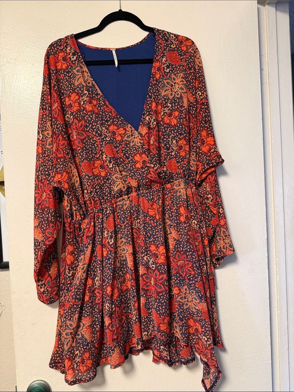 Free People Red and Navy Floral Mini Wrap Dress